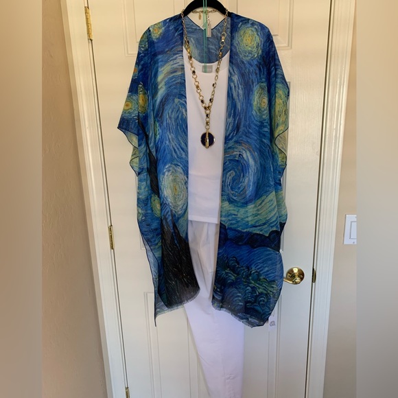 NWT Museum Art Ruana Rhuana Kimono Cover-Up OS “Starry Night” - Picture 4 of 11